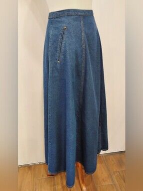 Eddie Bauer Blue Denim Maxi Skirt with Welt Pocket